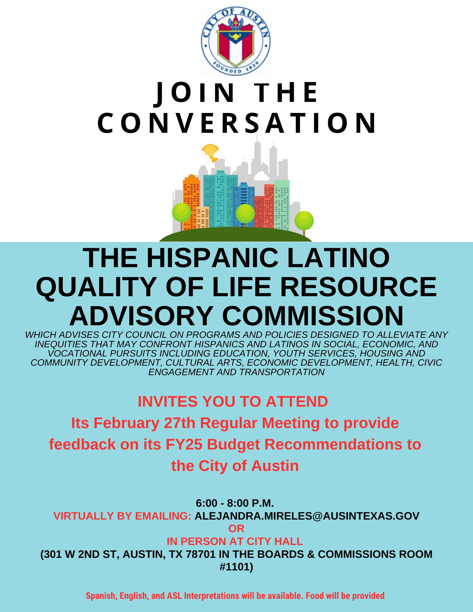 Hispanic/Latino Quality of Life Commission Town Hall